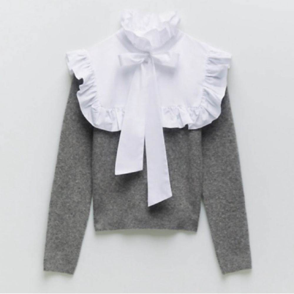 Zara Combination Knit Ruffle Bow Sweater